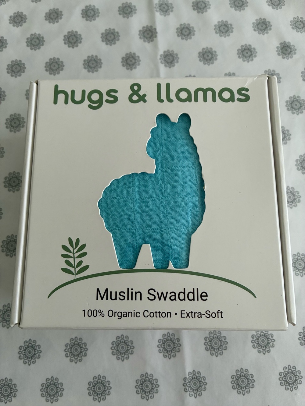Hugs & Llamas Blue Muslin Swaddle - 100% Organic Cotton